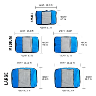 TravelWise Luggage Packing Organization Cubes 5 Pack, Blue, 2 Small, 2 Medium, 1 Large - Image 3