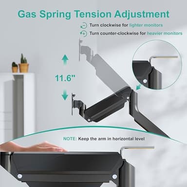 WALI Dual Monitor Stand for 17-32 inch Computer Screens, Dual Monitor Arms for 2 Monitors Holds up to 22 lbs, Height Adjustable Gas Spring Dual Monitors Mount, VESA 75x75/100x100mm (GSMP002N), Black - Image 8