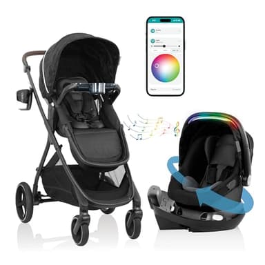 Evenflo Shyft Intuiti+ Travel System Featuring Revolve180 LiteMax™ NXT Rotating Rear-Facing Lightweight Preemie and Infant Car Seat with SensorySoothe 3-30 lbs. (Dubhan Black) - Image 2