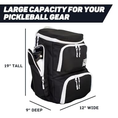 PBAW Pickleball Backpack for Men & Women – Large Gear Bag Fits 4 Paddles, Vented Shoe Compartment, 14 Pockets, Fence Hook, Dual XL Bottle Holders - Black/White - Image 4