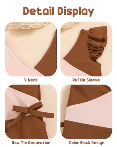 Mioglrie Girls Swimsuit 5T Summer Little Girl Bathing Suit Swimsuit Brown Color Block 6T Bathing Suit for Girls Beach Swimwear - Image 5