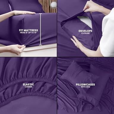 Utopia Bedding Full Bed Sheets Set - 4 Piece Bedding - Brushed Microfiber - Shrinkage and Fade Resistant - Easy Care (Full, Egg Plant) - Image 3