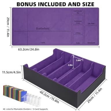 AFIING 5-Row 3800+Trading Card Storage Box,Card Organizer Holder With 4 Supporters & 48 Dividers, Case Fit for Mtg Tcg Deck Box for Baseball Sport cards(Black Purple) - Image 6