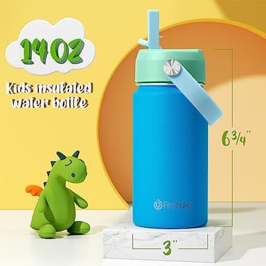 Fimibuke Kids Insulated Water Bottle, 14oz BPA FREE Double Wall Vacuum Tumbler 18/8 Stainless Steel Leak Proof Kids Cups with Straw Metal Water Bottle for School Boys Girls (2 Pack, Ocean Life) - Image 2