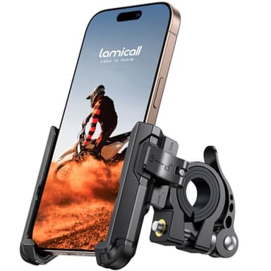 Lamicall Motorcycle Bike Phone Mount - [No Block Camera] [1s Lock] Bike Cell Phone Holder Clamp, Bicycle Scooter Handlebar Clip, for iPhone 17 16 15 14 Pro Max, Galaxy S25 S24 Ultra, 4.7-7" Phones - Image 1