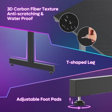 Bestier 42 inch Gaming Desk with LED Lights, Small Computer Gaming Table with Monitor Shelf, Gamer Desk with Headphone Hook, Kids Boys Computer Table with Black Carbon Fiber Texture - Image 6