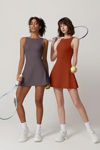 QINSEN Sleeveless Sport Dress for Women Summer Boat Neck Backless Workout Tennis Dress Brick Red M - Image 6