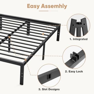 DUMOS Bed Frame - Queen Size Metal Platform Bed Frames Mattress Foundation with Steel Slat Support, No Box Spring Needed, Storage Space Under Base, Easy Assembly, Black - Image 4