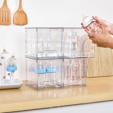 Vtopmart 4 Pack Stackable Storage Drawers, 6.6''Tall Acrylic Bathroom Makeup Organizers,Clear Plastic Drawers For Vanity, Undersink, Kitchen Cabinet,Pantry Organization and Storage - Image 2
