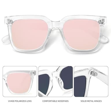 Fozono Large Square Sunglasses Trendy Polarized Sunglasses for Women Men Classic Retro Style UV400 Protection Pink - Image 4