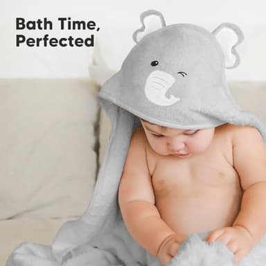 KeaBabies Hooded Baby Towel for Newborn - Viscose Derived from Bamboo Large Baby Bath Towels with Hood for Boys, Girls, Toddler, Extra Absorbent & Soft Newborn Bath Essentials (Elephant) - Image 9