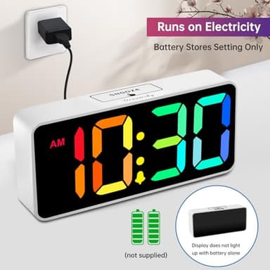 DreamSky Large Digital Alarm Clock Big Numbers for Seniors & Visually Impaired, RGB 9 Inches Desk Clock for Bedroom, Dimmable Jumbo Display, USB Ports, Loud Alarm for Heavy Sleepers, Adjustable Volume - Image 3