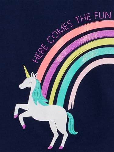 Simple Joys by Carter's Girls' Short-Sleeve Shirts and Tops, Pack of 3, Grey Rainbow/Light Orange Mixed Print/Navy Unicorn, 2T - Image 3