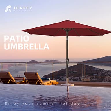 JEAREY 9FT Outdoor Patio Umbrella Outdoor Table Umbrella with Push Button Tilt and Crank, Market Umbrella 8 Sturdy Ribs UV Protection Waterproof for Garden, Deck, Backyard, Pool (Red) - Image 7