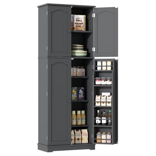 Yusong 64'' Kitchen Storage Cabinet, Tall Kitchen Pantry Storage Cabinet with Doors and Shelves, Food Pantry Cabinet Free Standing Pantry for Kitchen Dining Living Room, Grey - Image 1