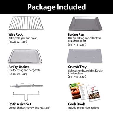 32QT Extra Large Air Fryer, 19-In-1 Air Fryer Toaster Oven Combo with Rotisserie and Dehydrator, Digital Convection Oven Countertop Airfryer Fit 13" Pizza, 6 Accessories, 1800w, Black - Image 6