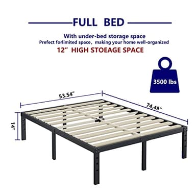 ZIYOO Full Size Bed Frame 14 Inches High 3 Inches Wide Wood Slats with 3500 Pounds Support for Foam Mattress, No Box Spring Needed, Underbed Storage Space,Easy Assembly, Noise Free - Image 3