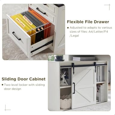 JXQTLINGMU Home Office Desk, Modern Farmhouse Computer Desk with File Cabinet Letter T4 F4 Legal, Study Writing Desk, 67 Inch, Off White - Image 6