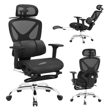 Freepub Ergonomic Mesh Office Chair, Home Desk Chair Comfy with Adjustable Lumbar Support 3D Headrest and Armrests, Reclining Big and Tall High Back Computer Gaming Chairs for Man Women, 350lbs Black - Image 1