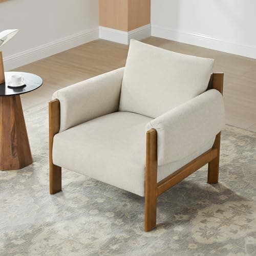 CHITA Accent Chair, Mid Century Modern Fabric Upholstery Armchair for Living Room, Solid Wood Frame, Fabric in Linen - Image 1