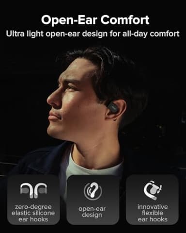 Cleer ARC 3 Open Ear Headphones - Dolby Audio, Snapdragon Sound True Wireless Earbuds, 50Hr Battery, Bluetooth 5.4, IPX 7, Multi-Point, Smart Controls, Wireless Charging Smart Case, Comfort Fit, Black - Image 4