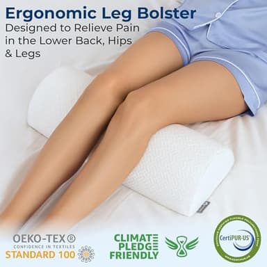 5 STARS UNITED Knee Pillow for Back Sleeping – Memory Foam Cushion for Sciatica Pain Relief – Under Leg Support for Sleeping on Back – Half Moon Bolster for Bed, White - Image 3