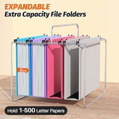 Shutex Extra Capacity Plastic Hanging File Folder,12 Pack Reinforced Hang Folders Letter Size,Heavy Duty 2 Inch Expansion,Filing Cabinet Folders,for Bulk Files, Medical Charts,Assorted Colors - Image 4