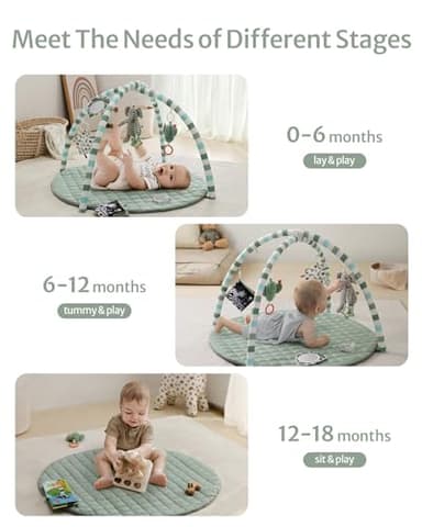 Blissful Diary Baby Play Gym Mat, Play Mat Activity Mat with 6 Detachable Toys for Stage-Based Sensory & Motor Skill Development, Easy to Install & Clean, Baby Essentials Gift, Sage Green - Image 4