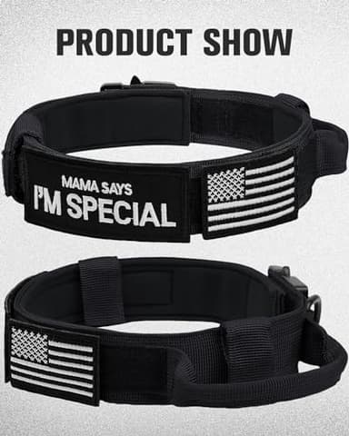 Joytale Tactical Dog Collar with Handle, Adjustable Heavy Duty Military Collar with 2 Patches for Training, Suitable for Medium Dogs, Black, M - Image 3