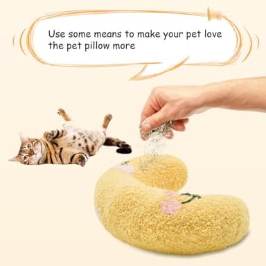 ucho Pillow for Cats, Ultra Soft Fluffy Pet Calming Toy Half Donut Cuddler, U-Shaped Pillow for Pet Cervical Protection Sleeping Improve- Yellow - Image 6