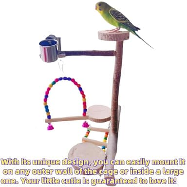 Natural Wood Bird Perch Playground for Outside the Cage Wall, Bird Platform and Play Area for Small to Medium Parrots like Cockatiels, Conures, Parrotlets, Lovebirds, and Budgies, Bird Cage Accessory - Image 2