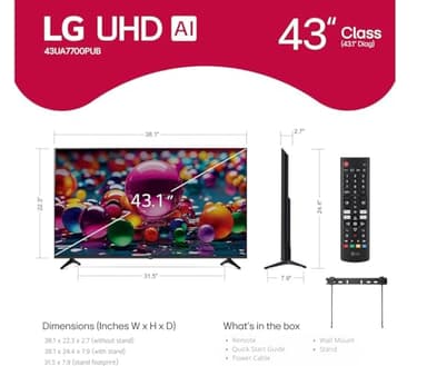 LG 43" (2025 Model) UHD AI UA75 Smart TV HDR10 Bluetooth a7 AI Processor 4K Gen8 Filmmaker Mode webOS 25 + Wall Mount Compatible with Alexa(Renewed) - Image 2