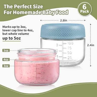 NETANY 6 Pack 4 oz Glass Baby jars with Airtight Lids, Glass Baby Food Storage Containers,Overnight Oats Containers with Lids | Microwave, Dishwasher & Freezer Safe | Includes 10 Labels - Image 2