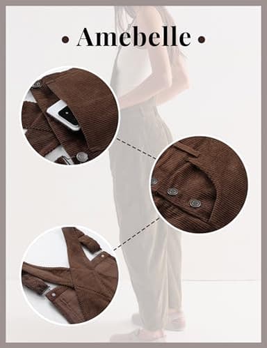AMEBELLE Corduroy Overalls for Women Barrel Wide Leg Bib Corduroy Pants Women Adjustable Romper Jumpsuit with Pockets(3007-Brown-M) - Image 4