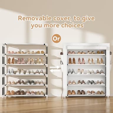 VILICK Shoe Rack with Cover, 5 Tier Shoe Organizer Storage for 20-24 Pair Shoes and Boots Large Shoe Storage Shelf Space Saving Vertical Shoe Rack for Closet, Front Door Entrance, Dorm, Garage, White - Image 5