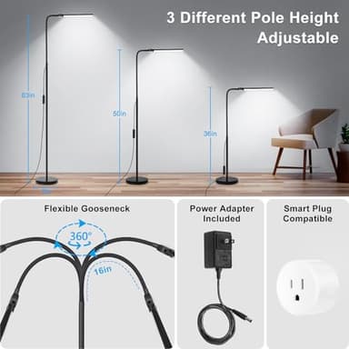 LED Floor Lamp, 15W/1800LM Bright Reading Floor Lamp for Office with Double Head, Adjustable Gooseneck Dimmable Modern Standing Light for Lash Extension Craft, Eye Caring Floor Lamps for Living Room - Image 4