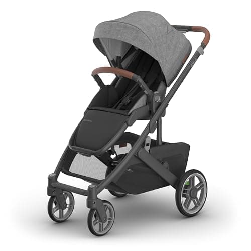 UPPAbaby Cruz V3 Stroller - from Birth + Car Seat Compatible - Full-Size, Reversible Seat - Infant Insert, Bug and Rain Shields Included - Greyson (Charcoal Mélange/Carbon Frame/Saddle Leather) - Image 1