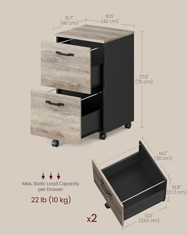 VASAGLE 2-Drawer File Cabinet, Small Rolling Filing Cabinet for Home Office, Printer Stand, for A4, Letter-Size Documents, 15.7 x 16.5 x 27.6 Inches, Heather Greige and Ink Black UOFC040B02 - Image 3
