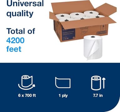 Tork Matic Paper Hand Towel Roll White H1, Universal, 100% Recycled Fiber, 6 Rolls x 700 ft, 290089 - Image 2