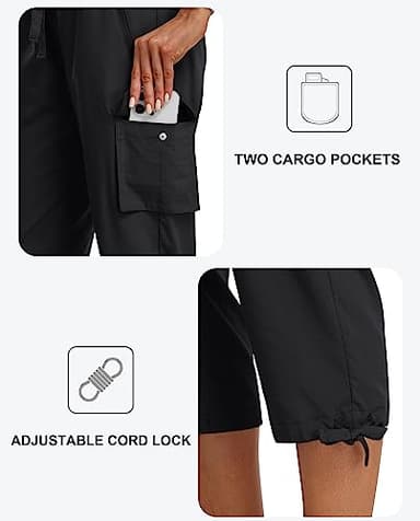 MoFiz Women's Cargo Capris Pants Loose Fit Casual Hiking Pants Lightweight Quick Dry Travel Summer Pants for Women Black XL - Image 4