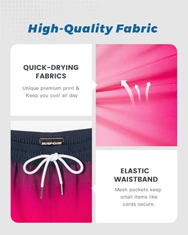 SURF CUZ Mens Swim Trunks with Compression Liner Mens Swimming Trunks 5 Inch Bathing Suit with Zipper Pockets Quick Dry Swim Shorts Cherry Pink Gradient Medium - Image 5