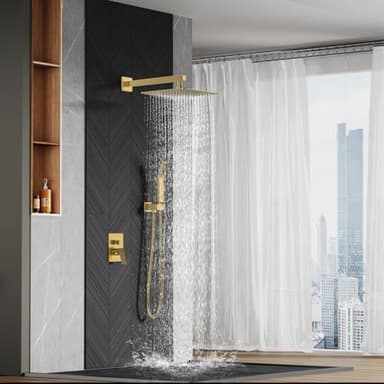 SR SUN RISE Shower Faucets Sets Complete Brushed Gold Square Rain Shower Head with Handheld Spray All Metal Shower Faucet Trim Repair Kits (Contain Shower Valve) - Image 8