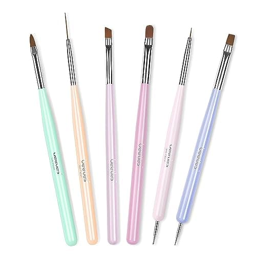 Beetles Gel Polish Nail Art Brushes, 6 Pcs Fingernail Art Design Pens, Wood Alloy Handle, Dotting Pen Clean Up Liner French Nail Brush Set, DIY Manicure Tools Gift for Women - Image 1