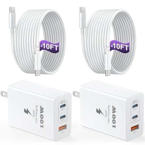 USB C Charger Block 100W, 3-Port GaN Super Fast Charger, Type C Wall Charger Adapter with 10ft USB C Charging Cable for MacBook Pro/Air,iPad Pro, iPhone 16/15Pro, S25/S24/S23 and More[2 Pack] - Image 1