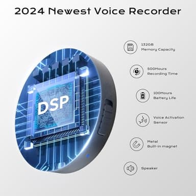 132G (9800 Hour) Voice Activated Recorder - Elasound Voice Recorder with AI-Intelligent Triple Noise Reduction, Portable Audio Recorder for Work, Lectures, Meetings, 100H Continuous Recording Device - Image 2