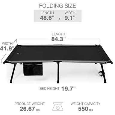 EVER ADVANCED Extra Wide Camping Cot for Adults Oversized XXL Sleeping Cots Folding Cot Bed with Carry Bag, 84.3" L x 41.9" W, Support to 550 lbs - Image 8
