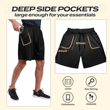 BOOJO 5 Pack Athletic Gym Mens Shorts - Workout Black Quick Dry Basketball Shorts with Pockets for Running Casual Activewear - Image 3