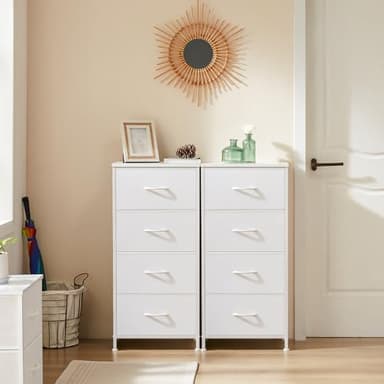 DUMOS Nightstand with 4 Drawers Bedside Table with Removable Fabric Bins Sturdy Steel Frame Wood Top Organizer Furniture for Bedroom Nursery Closet Living Room - Image 2