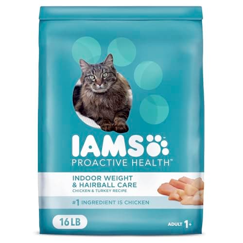 IAMS Proactive Health Indoor Weight Control & Hairball Care Adult Dry Cat Food, Chicken & Turkey Recipe, 16 lb. Bag - Image 1