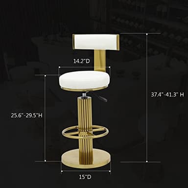FUNROLUX Counter Height Bar Stools with Back, Modern Adjustable Height Barstools Swivel Bar Chairs with Polished Gold Stainless Steel Legs and Comfortable Cushion for Kitchen Island Counter (White) - Image 3